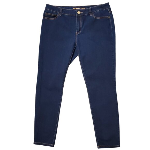 MIchael Kors Skinny Sz 10 (Meas 33x28 9" Mid Rise) Stretch Dark Jeans A15-1547 - Picture 1 of 9